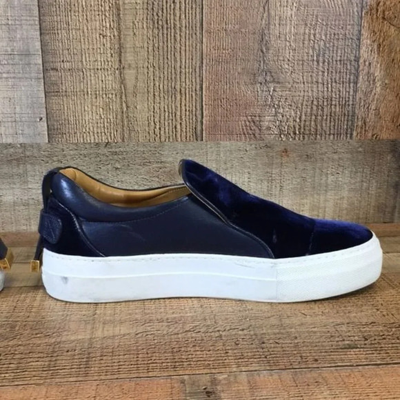 Buscemi Blue Leather Velvet Slip On Sneakers Womens 39 9 Shoes Mens 6 Designer - Picture 5 of 13
